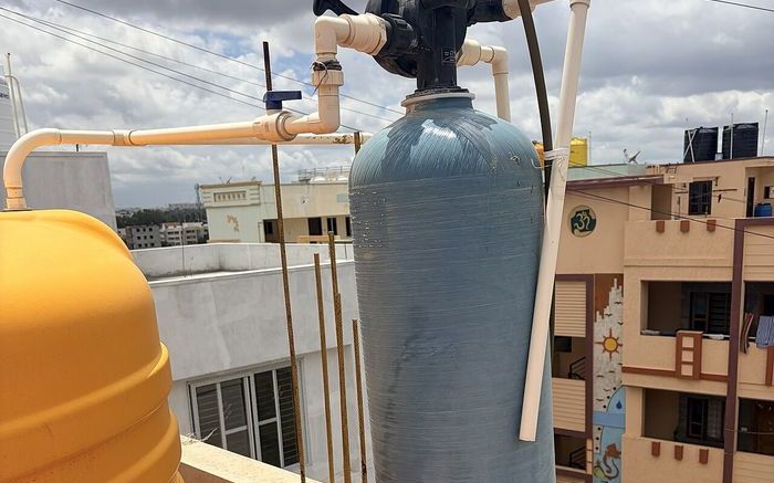 FRP filter vessel installed on a rooftop water line